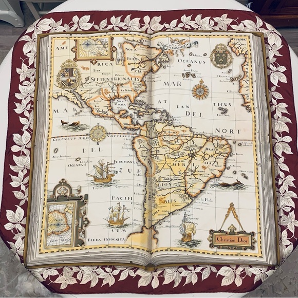 Dior Accessories - Lovely Christian Dior Vintage Silk Scarf Book of Maps Old World